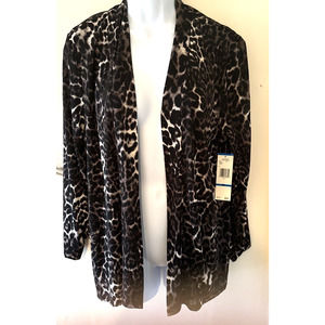 Jones New York, Cardigan XL Brown Animal Print Open Long Sleeve Stretch Women